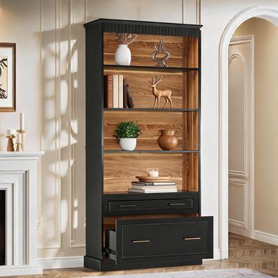 BLUEBELL "72"" Tall Bookshelf with 2 Drawers, 4-tier Modern Bookcase"