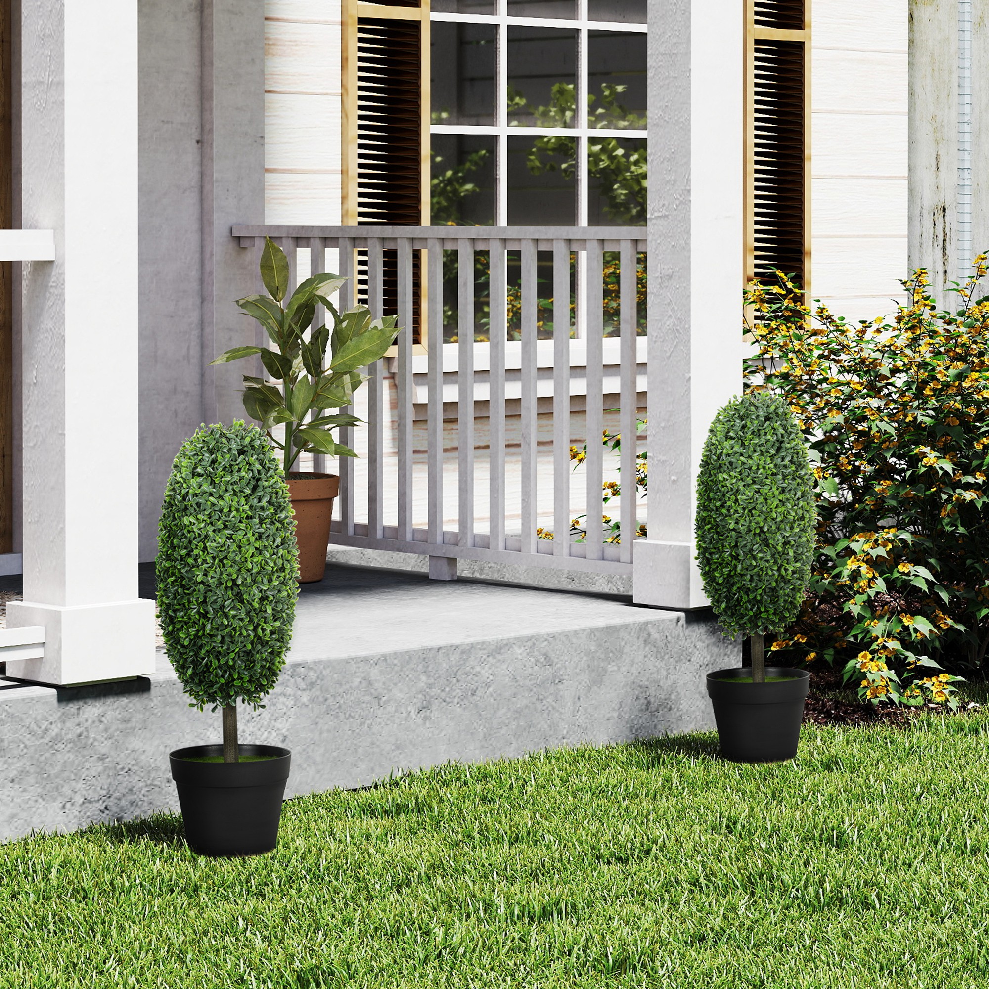 Homcom Set da 2 Piante Artificiali, Alberi Artificiali in Vaso con Resistenza ai Raggi UV, Plastica, Cemento, Verde   Aosom Italy