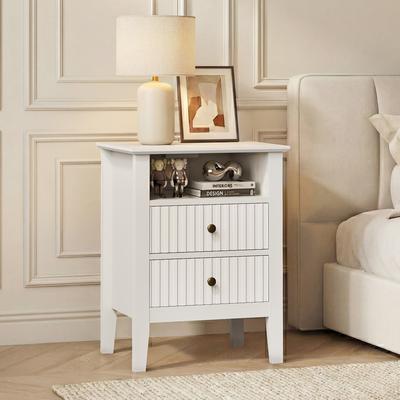 Royalcraft 2 Drawers Nightstand With Semi-Open Shelf – Eco-Friendly MDF