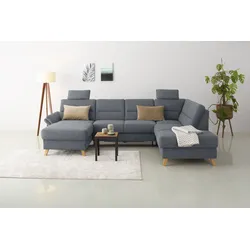 Wohnlandschaft OTTO HOME "Westerland U-Form", grau (anthrazit), B:303cm H:90cm T:213cm, 100% Polyester, Sofas, Wohnlandschaft, Federkern, wahlweise Schlaffunktion, Stauraum und Armlehn-Verstellung