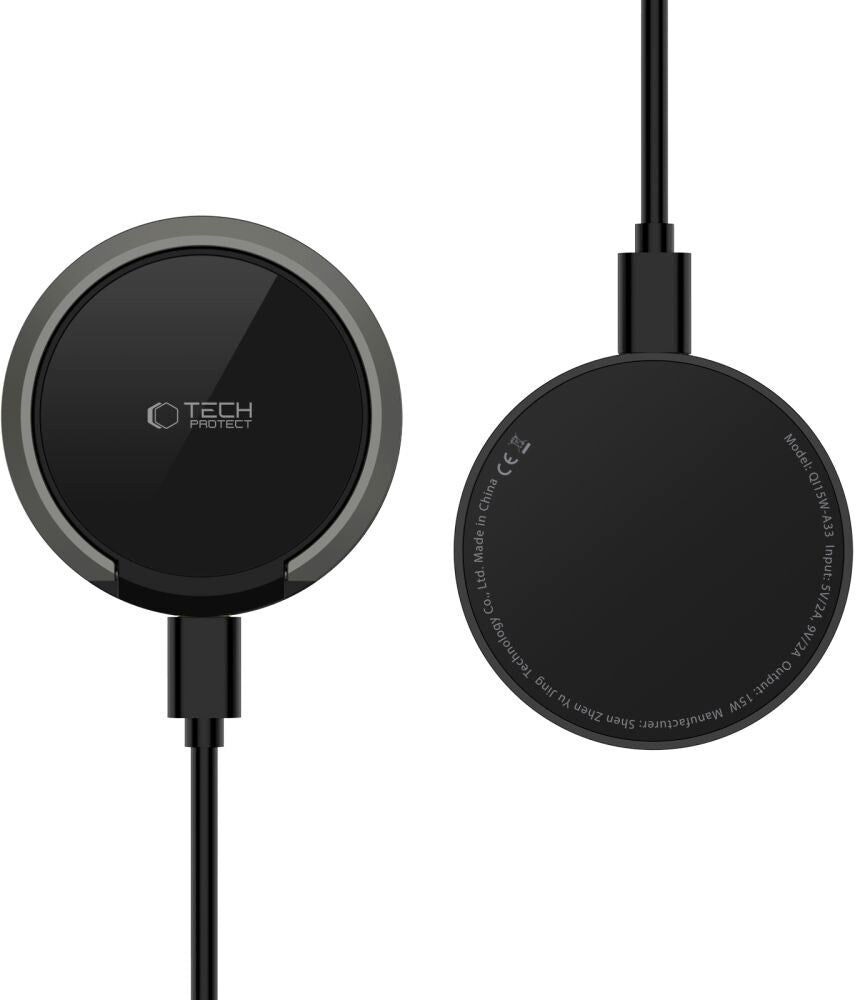Tech-Protect A33 Magnetisk Trådløs Oplader 15W - MagSafe Kompatibel - Sort