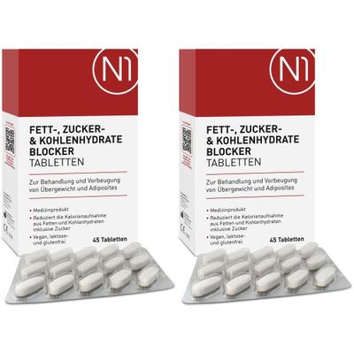 N1 Fettblocker zum Abnehmen - blockt auch Kohlenhydrate & Zucker x2 2x45 St Tabletten