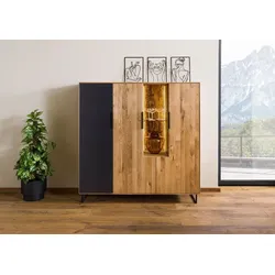 Highboard Wildeiche mit Glastür 142x43x145 natur geölt LINDAU #117