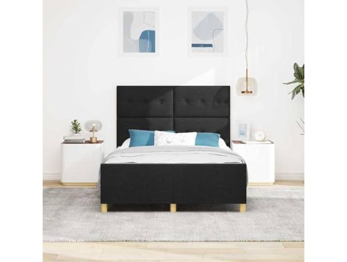KTHLBRH Bettgestell aus schwarzem Stoff, 160 x 200 cm Kein Netz, einfaches Design, robuste Konstruktion, mit Kopfteil
