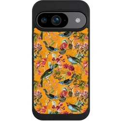 Nivocase Handyhülle für Google Pixel 9 Hülle NIVOpure Case Schwarz Blumen Dschungel Vogel (Google Pixel 9), Smartphone Hülle, Schwarz