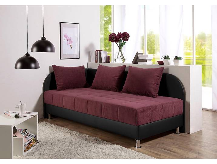 Polsterliege MAINTAL, rot (schwarz, beerenfarben), B:96cm L:206cm, Bezug: 100% Polyester. Seitenteile: 100% Kunstleder. Rückenteil: 100% Kunstleder, Komplettbetten
