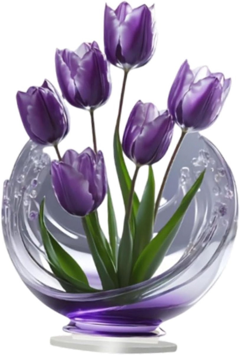 2D Tulp Bureau Ornament - Paarse Acryl Tulp Decoratie voor Kast en Plank