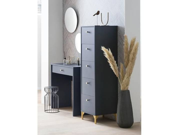 Schlafzimmer Set 3-teilig mit Kommode, Spiegel, Schminktisch in blau