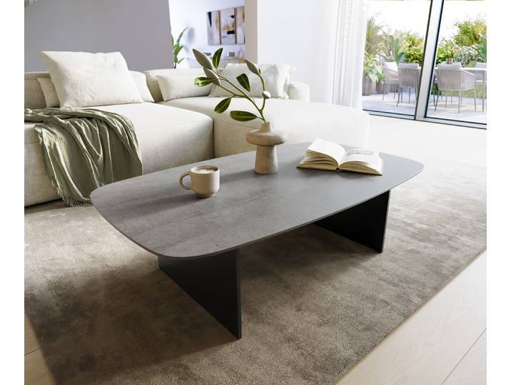 Couchtisch Edge Boot 120x70 cm Keramik Beton Grau Salto Metall Schwarz, Couchtische