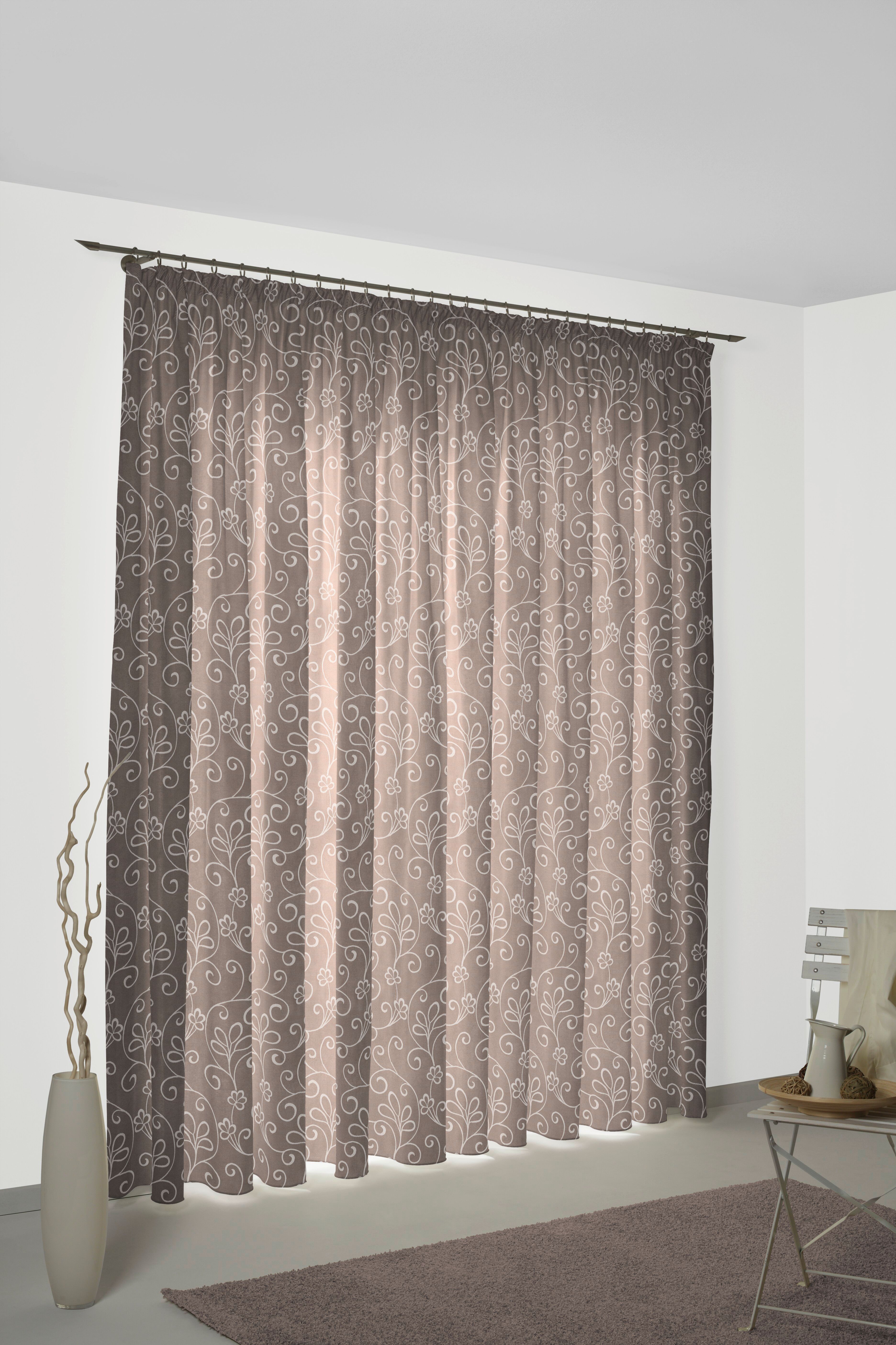 Vorhang WIRTH "Daniela" Gr. 3, braun, B:135cm H:225cm, Polyester, Gardinen, Vorhang braun 225cm, Kräuselband, 135cm