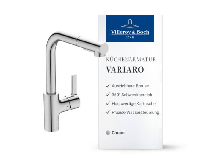 Villeroy & Boch Variaro Küchenarmatur, Auslaufhöhe 295 mm – Chrom Hochdruck, 360° schwenkbarer Auslauf, gezielte Durchflusssteuerung, schnelle Montage, TVK13100300061