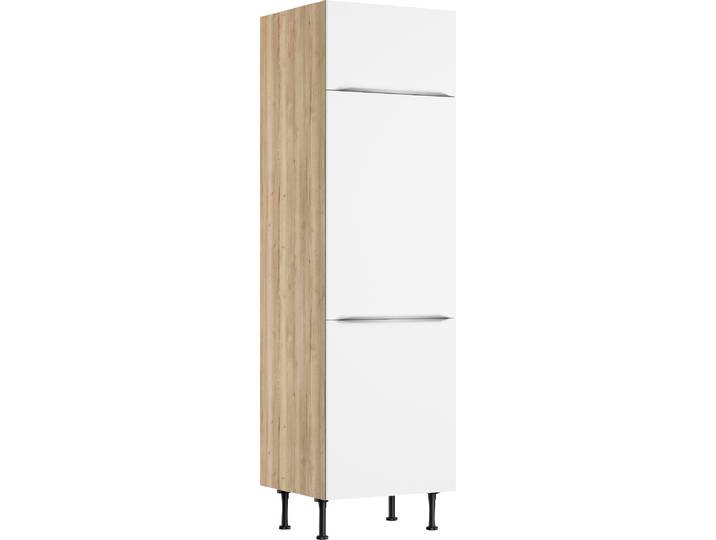 Kühlumbauschrank KOCHSTATION KS-Aken , weiss (weiß, wildeiche nachbildung), B:60cm H:211,8cm T:58,4cm, Schränke, Kühlumbauschrank