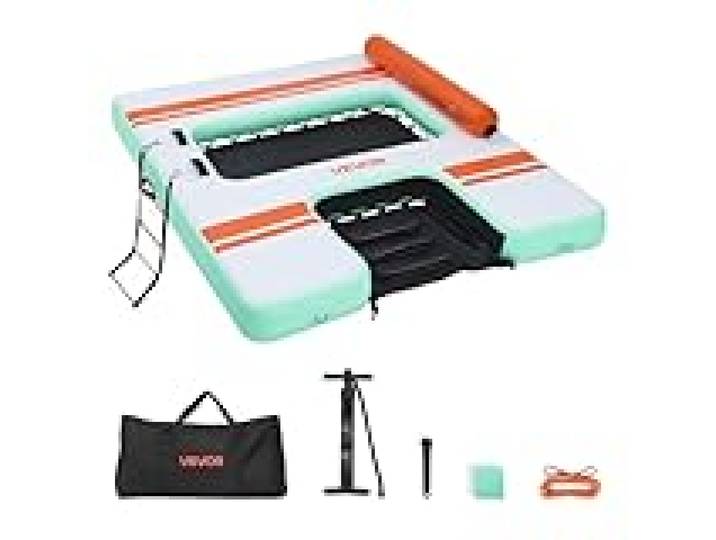 VEVOR Quai Flottant Gonflable 2,44x1,83 m Plateforme de Quai Gonflable pour Piscine Plage Mer Moments Détente Famille Amis, avec Sac Transport Portable, Échelle Amovible, Rampe sous-Marine pour Chien