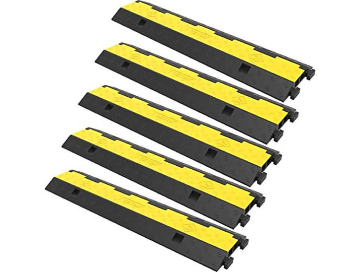 VEVOR Rampe Protection Câble Lot de 5 à 2 Canaux Passage de Câble au Sol Caoutchouc PVC Passe Câble Ralentisseur Modulaire Charge 4989 kg pour Maison Bureau Terrains de Jeux 101x24\,5x5 cm Noir/Jaune