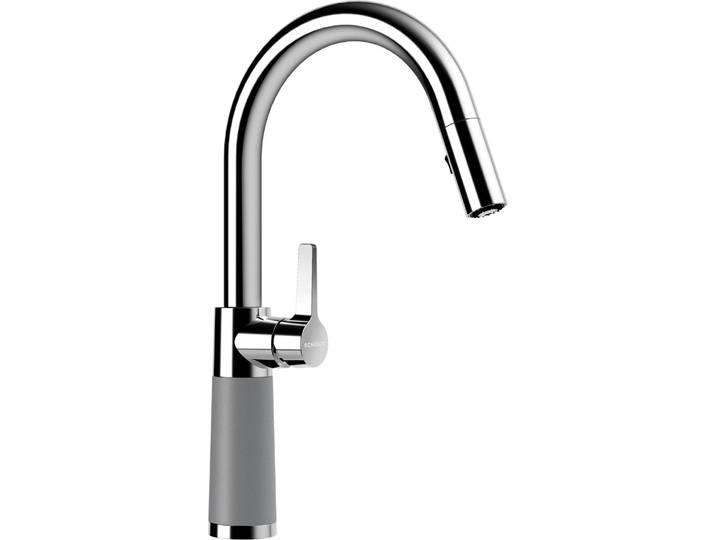 Küchenarmatur SCHOCK SC-520 SB , grau (croma), B:20cm H:37,7cm Ø:5,2cm, Messing, Armaturen, Küchenarmatur, ausziehbar, Strahl-Brause, Rückflussverhinderer, Schwenkbereich 120