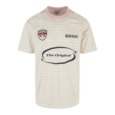 T-Shirt KARL KANI "Karl Kani Karl Kani Sport Monogram Aop Trikot", Herren, Gr. M, beige (lightsand, rose), 100% Polyester, bedruckt, oversize, Rundhals, Shirts T-Shirt