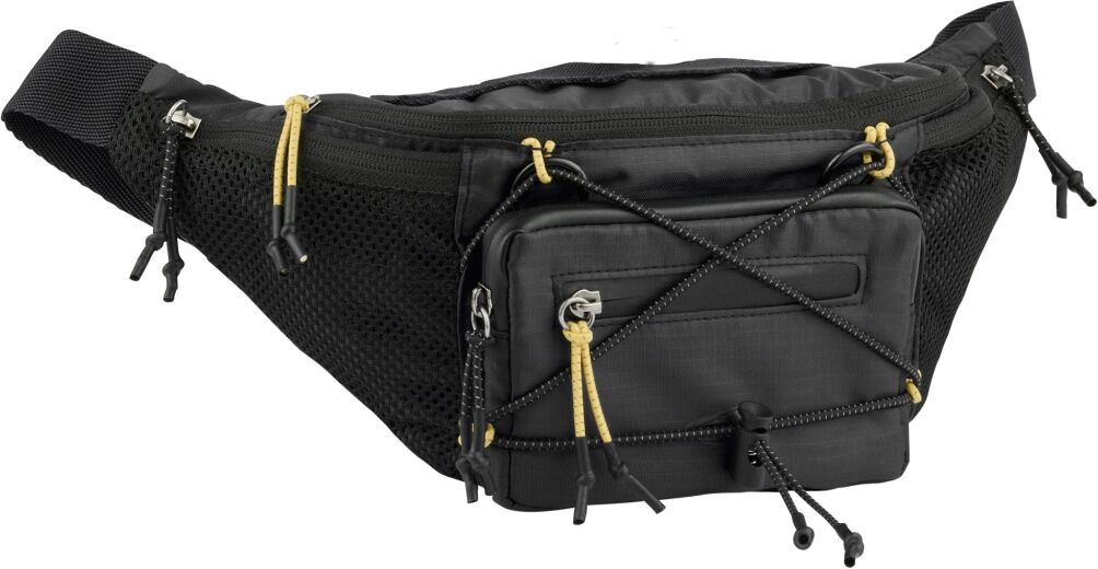 Bauchtasche CAMEL ACTIVE "Shores", Herren, Gr. B/H/T: 36cm x 17cm x 12cm, schwarz, Polyester, beschichtet, clean, unifarben mit Farbeinsätzen, Taschen Bauchtasche, Herren Gürteltasche, ultraleicht mit sportiver Schnürung schwarz B/H/T: 36cm x 17cm x 12cm