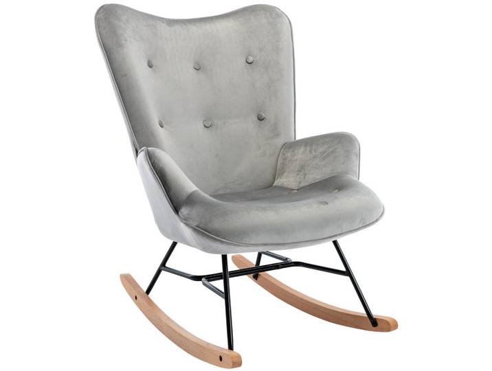 CLP Schaukelstuhl Samt grau, Grau, Metall, 71x98x88 cm, Wohnzimmer, Sessel, Schaukelstühle