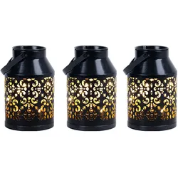 Solarlampen für Außen Balkon Deko Muster Gartendeko Metall Solarlaterne hängend Pflanzgefäß, schwarz, LED, DxH 10x16 cm, 3er Set