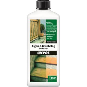 Wepos Grünbelagentferner 2000100008, Algen Entferner, Konzentrat für 150 m², für Stein- und Holzflächen, 1 Liter
