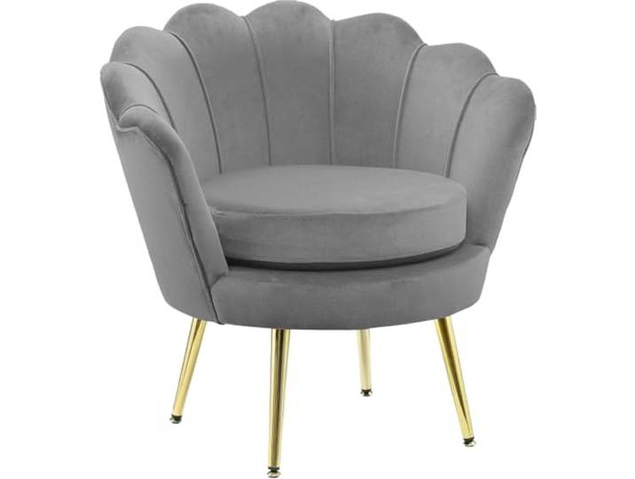 GARDENIA Sessel mit Muschel-Rückenlehne, gepolstert, mit verchromten Beinen, ideal für Wohnzimmer, Schlafzimmer und Büro, Sessel aus Samt, Hellgrau, 77 x 79 x H77 cm Athen XL