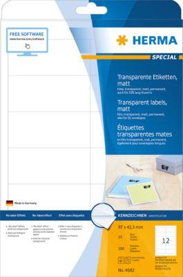 Herma Transparente matte Folien-Etiketten Nr. 4682 auf DIN A4-Blättern, 300 Etiketten, 25 Bogen