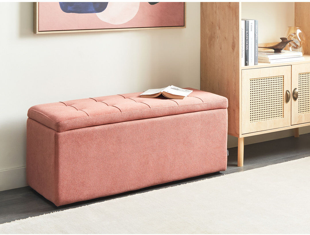 17 Stories Rabecka Polyester Upholstered Storage Bench Pink 420cm H X 100cm W X 16cm D