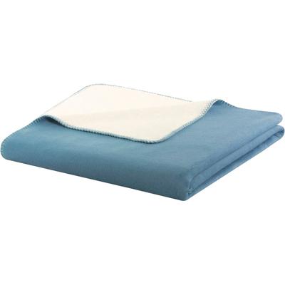 Wohndecke BIEDERLACK "Doubleface", blau (hellblau, ecru), B:150cm L:200cm, Baumwolle, Polyacryl, Polyester, Wohndecken, Wohndecke, mit geketteltem Zierstich