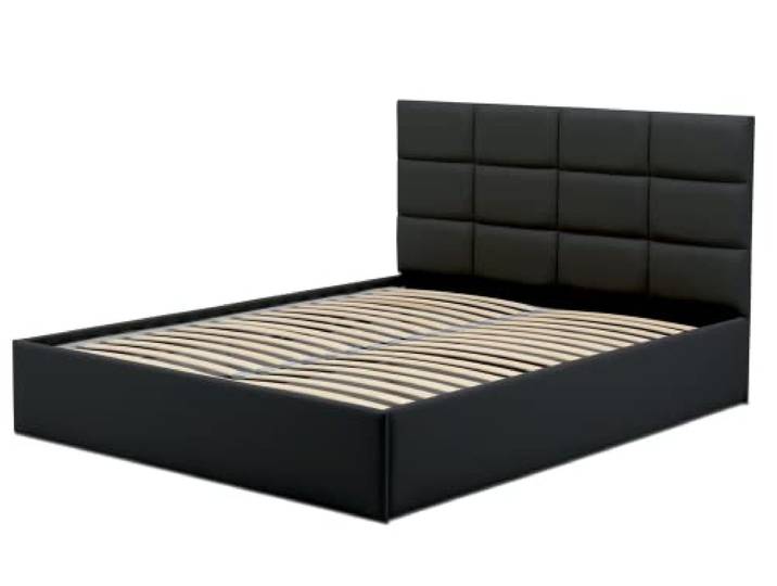 Mebligo - Polsterbett Kunstleder 180x200 mit Bettkasten, Bettgestell, Doppelbett mit Lattenrost, Schlafzimmer Bett mit Kopfteil, Stauraumbett Tores, Bett Ohne Matratze - Schwarz