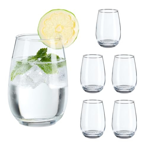 Relaxdays set van 6 transparante waterglazen
