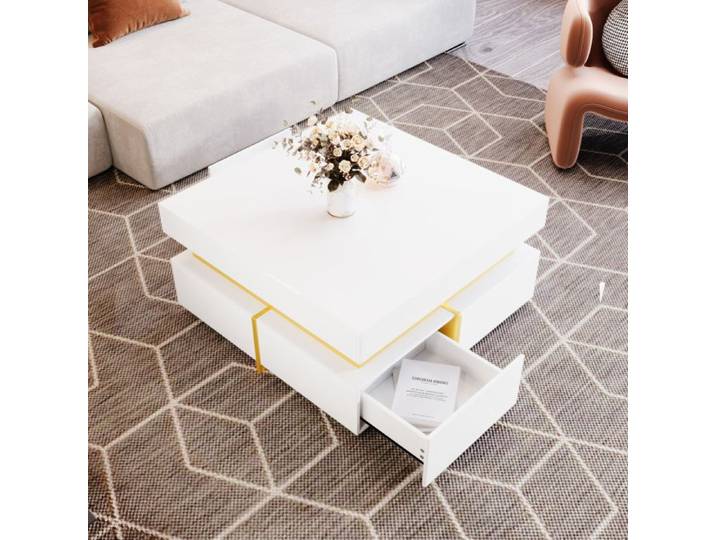 Table basse - Élégante blanche - Finition brillante - Deux tiroirs - Design compact