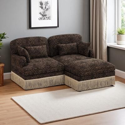 ZWYO HOSIMU "69"" Modern Sectional Sofa with Delicate Tassel Edge, Movable Ottoman, Ergonomic Back and Seat Design for Living Room"