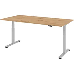 bümö elektrisch höhenverstellbarer Schreibtisch 200x100 cm in Asteiche, Gestell in silber - Schreibtisch höhenverstellbar elektrisch mit