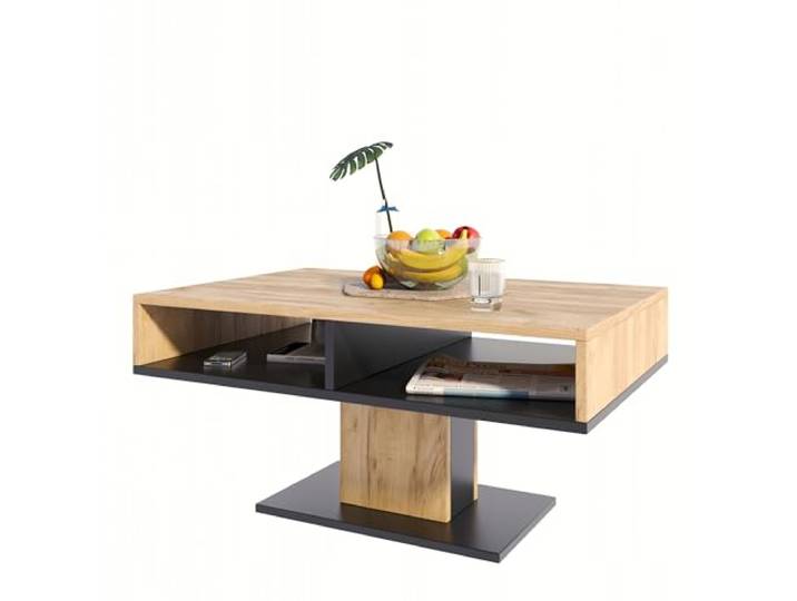 MATKAM Couchtisch INES, H50 x B100 x T50 cm, offene Ablage unter der Tischplatte, Stilvolles Design und Funktionalität (Artisan Eiche-Schwarz)