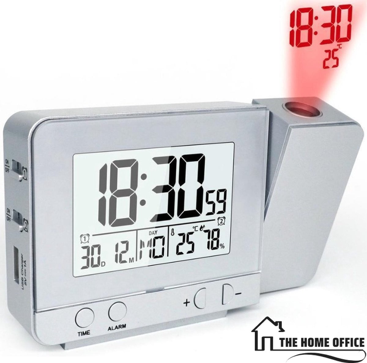 Fanju Projectiewekker - Multifunctionele Digitale LED Wekker met Snooze - Zilver