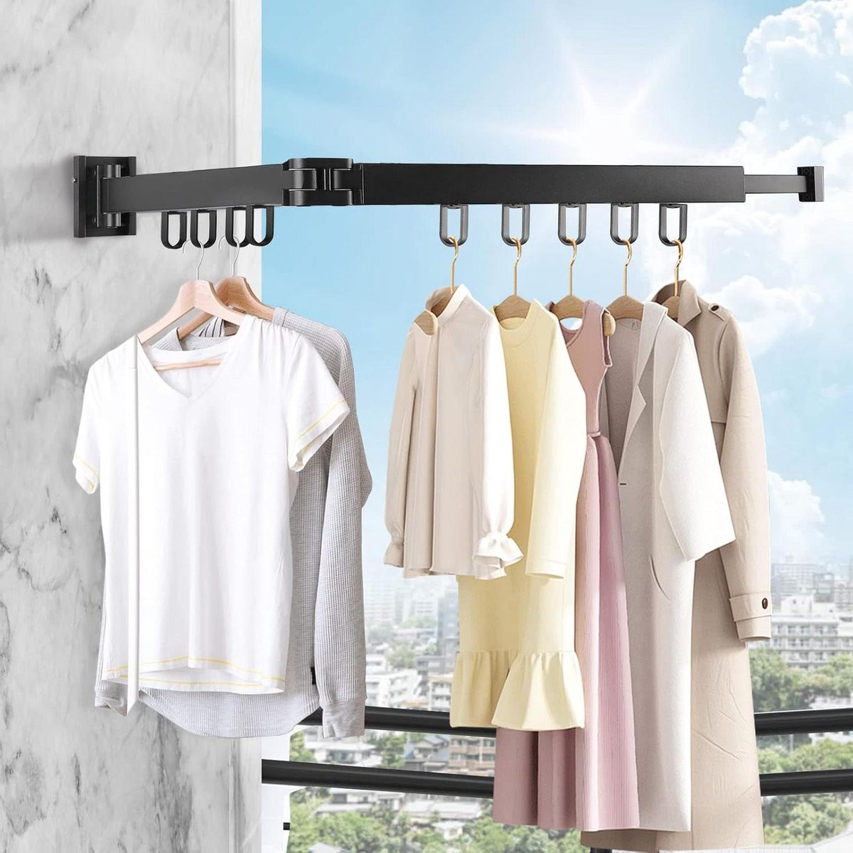 Uittrekbaar Wandrek Kleding en Droogrek in Zwart - 90 cm
