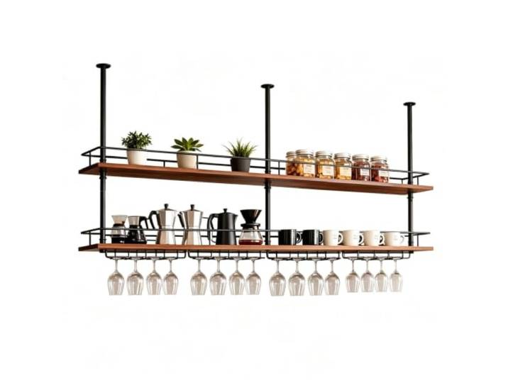 Gaommini Schweberegale aus Holz, Küchenregal, Weinhalter Deckenhängendes Pflanzenregal, Blumentopfständer für Wohnzimmer, Balkon, Bar(120x30x80cm)