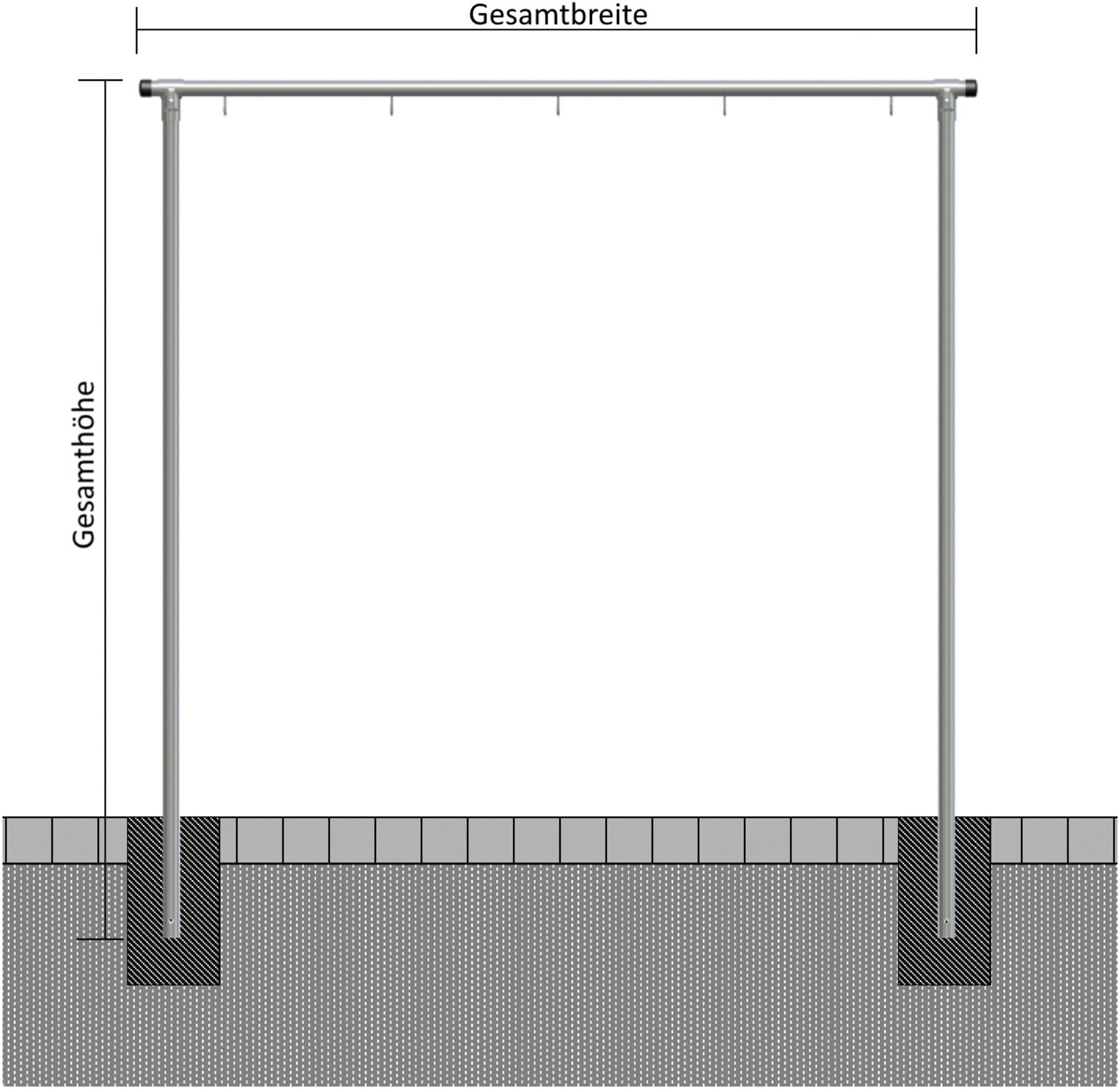 Schake Wäschetrockengerüst Ø48mm, Querstange 3,50m, 7 Haken einseitig, gebogen (419_4435)