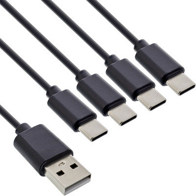InLine USB 4-in-1 Y-kabel, 1x USB-A naar 4x USB-C, zwart, 1 meter