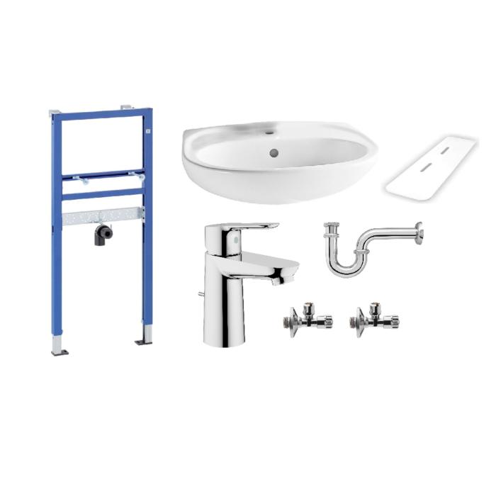 Waschtisch-Set Renovierung, inkl. Duofix Vorwandelement, 60cm Waschtisch, Grohe Armatur inkl. Zubehör