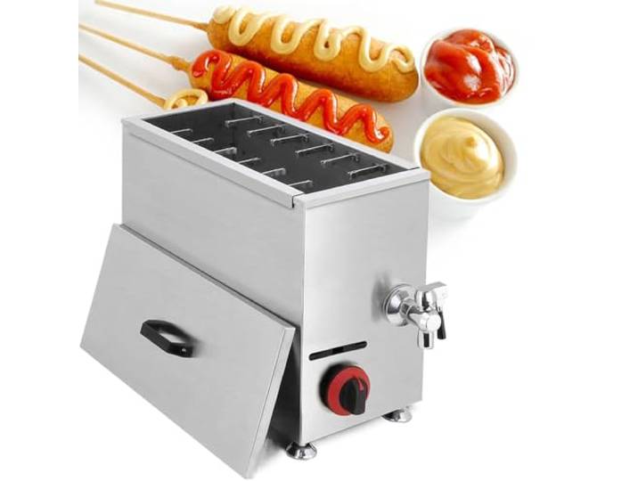 Beachtiful 21-Liter-Gasfritteuse, Corn-Dog-Friteuse, mit Abfluss, Deckel, Arbeitsplattenfritteuse aus Edelstahl, für das Heimrestaurant