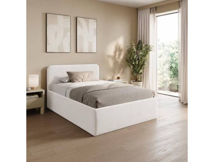 Home Collective Polsterbett 120x200 cm Doppelbett Bett mit verstellbarem Lattenrost & Stauraum, viele Größen verfügbar Kordstoff Weiß