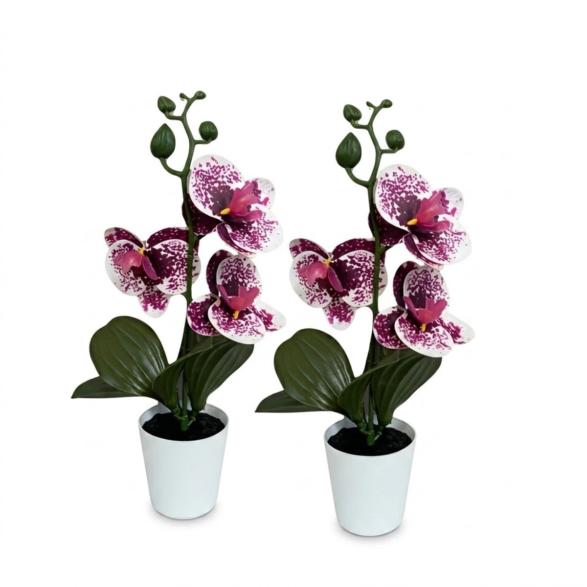 Set van 2 Paarse Kunstorchideeën in Witte Potten voor Decoratie