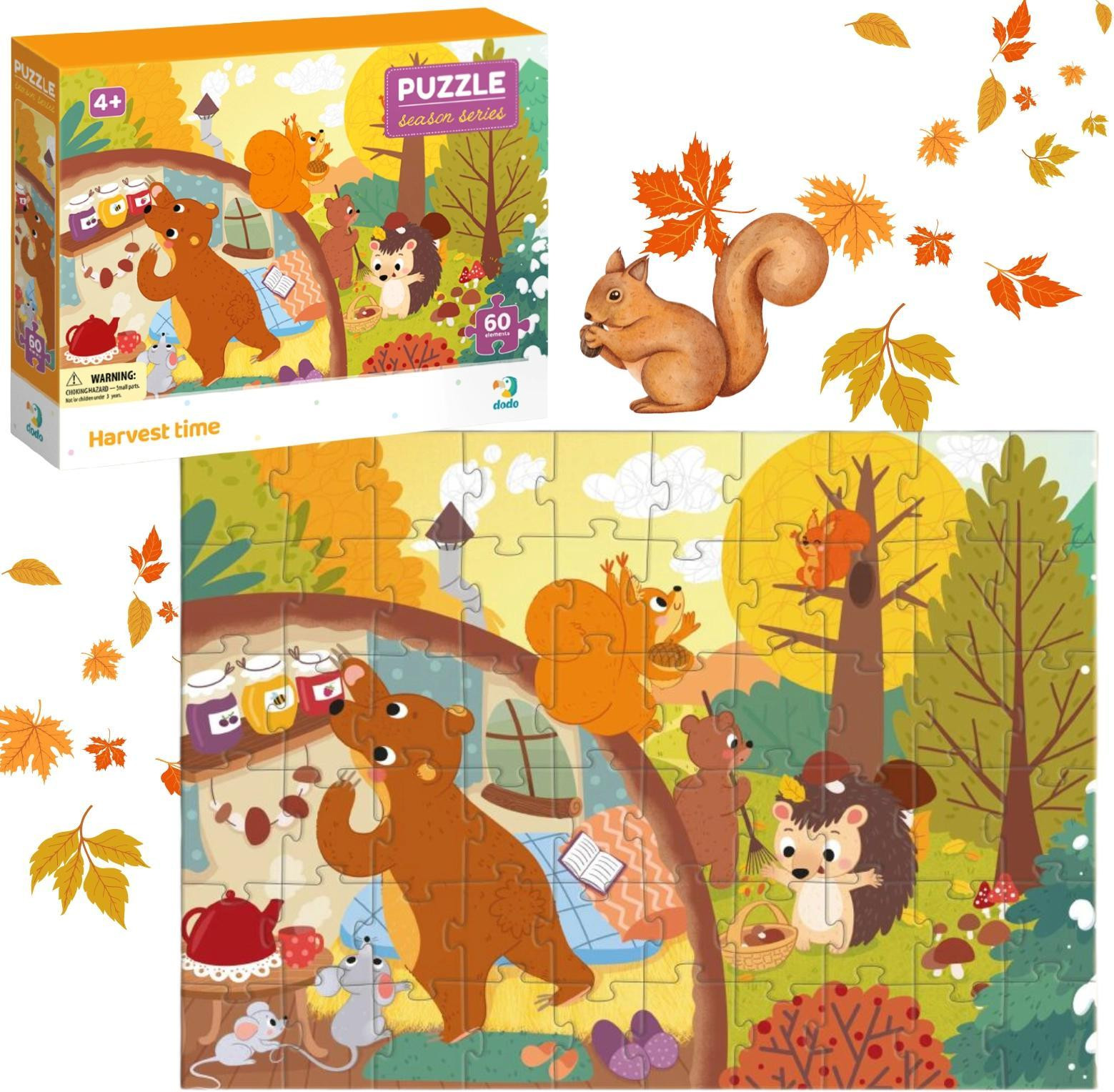 DoDo Oogsttijd-puzzel met 60 stukjes, herfst-puzzelset voor kinderen