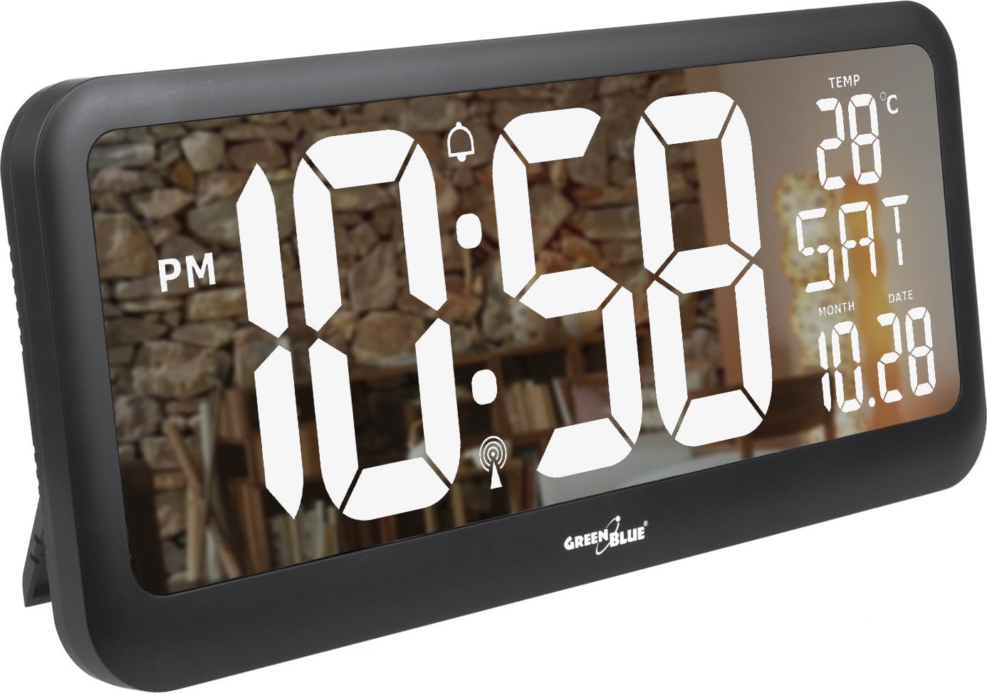 Digitale Wandklok met LCD-display en Temperatuursensor, GreenBlue, 37 x 17 cm
