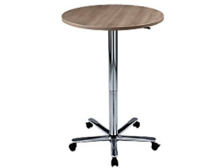 Hammerbacher VST Stehtisch Halbkreisförmig Walnuss Drehkreuz aus Metall 800 (B) x 800 (T) x 1.140 (H) mm Spanplatte, Kunststoff, Aluminium
