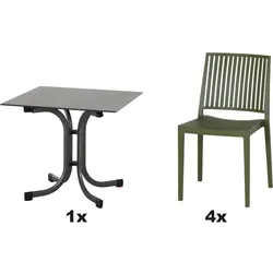SIENA GARDEN Urban Lights Set 5teilig Lane Stuhl gastrotauglich olive mit Tisch Sola 80x80
