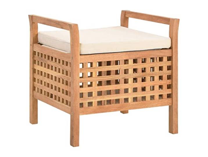 TEKGHUT Sitzbank mit Stauraum 49x48x49 cm Walnuss Massivholz mit Kissen Massivholz, Polsterkissen abnehmbar, waschbarer Bezug, Gitterkonstruktion, belüftetes Fach