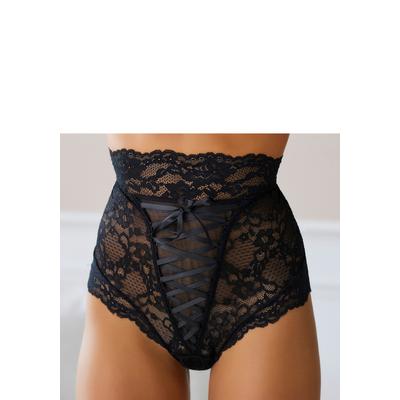 High-Waist-Slip "Slip, Taillenslip aus Spitze mit verführerischen Schnürungen", Damen, Gr. 40/42, Spitze, schwarz, Spitze, Obermaterial: 90% Polyamid, 10% Elasthan, PETITE FLEUR GOLD BY LASCANA, körpernah, Unterhosen, sexy Unterwäsche, sexy Dessous,...