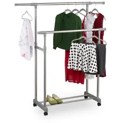 Relaxdays Kleiderständer mit zwei Kleiderstangen Grau,Schwarz,Silber